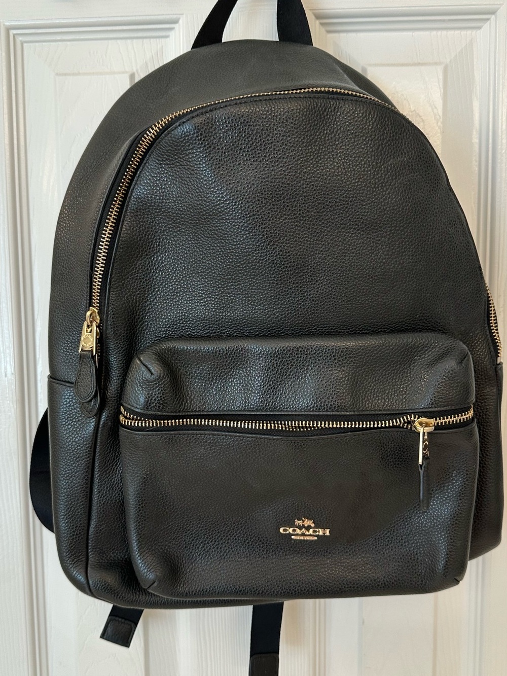 Coach Black Pebbled Leather Backpack with Gold Hardware